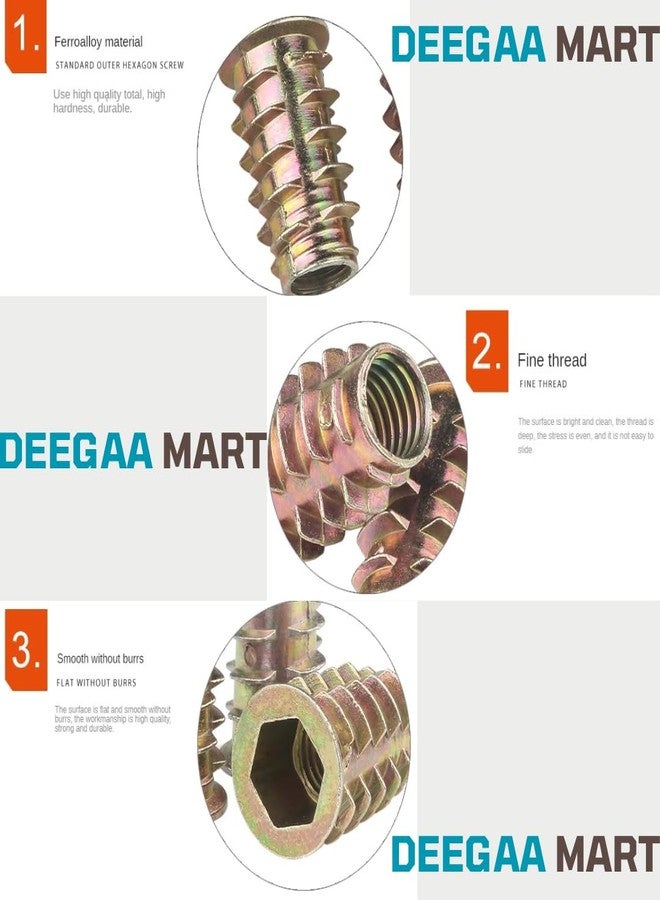 DEEGAA MART صواميل ومسامير ملولبة من سبائك الزنك من ديجامارت، مثبتة على الخشب، ذات رأس سداسي، للأثاث، وسدادات الخشب، وإصلاح ثقوب البراغي (100، أصفر، مجموعة) - Image 3